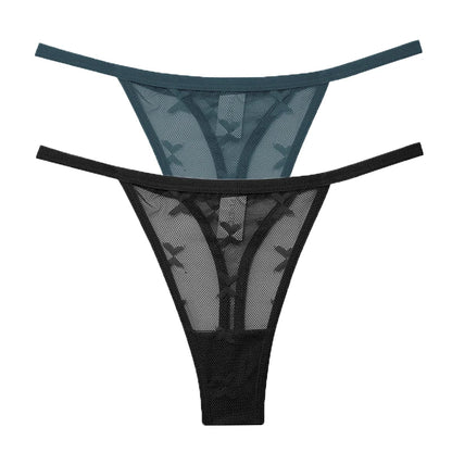 2PCS/Set Mesh Transparent Thong Women Panties Underwear Women Seamless G-String Female Underpants Intimates Lingerie S-XL