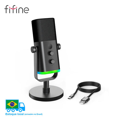 FIFINE USB/XLR dynamisk mikrofon med RGB, hörlursuttag och mute