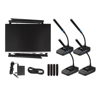 Debra DU4004 Wireless Conference Microphone System, UHF 4-channel, lavalier, headset, handheld microphone, for weddings, karaoke