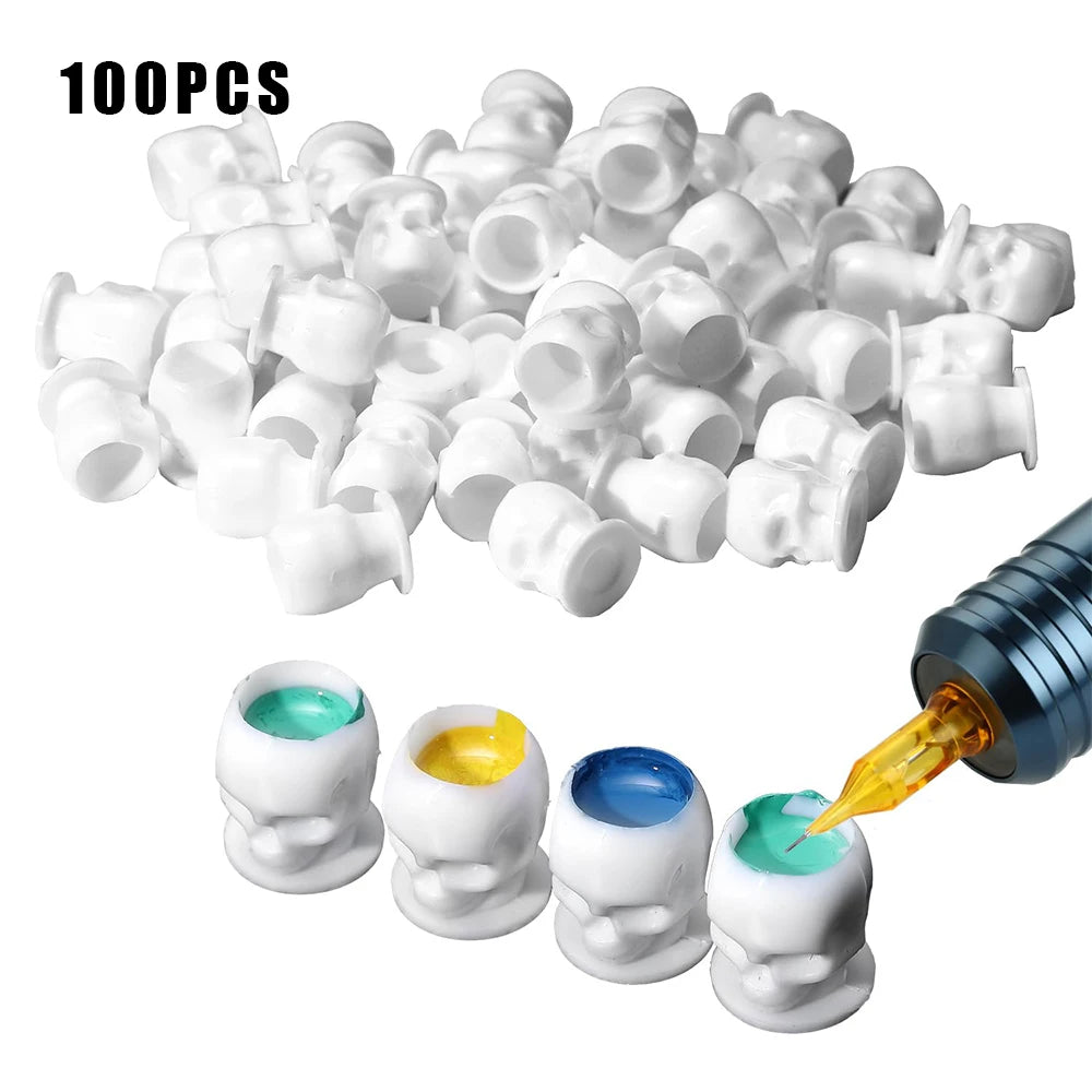 50/100/200pcs Plastic Disposable Tattoo Ink Cups With Base Pigment Clear Holder Container Cap Tattoo Accessory Permanent Makeup