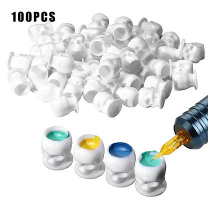 50/100/200pcs Plastic Disposable Tattoo Ink Cups With Base Pigment Clear Holder Container Cap Tattoo Accessory Permanent Makeup