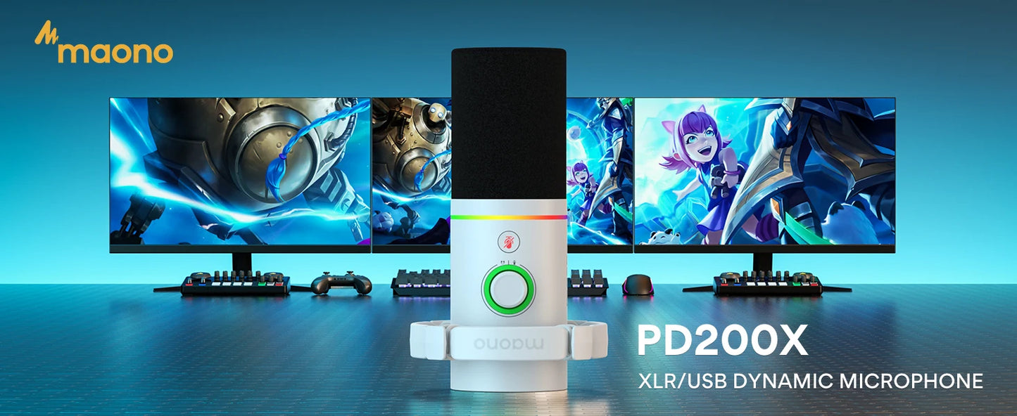 MAONO PD200X RGB Gaming Microphone Dynamic Microphone USB/XLR Dual Mode Microphone Podcast Mic RGB XLR/USB Gaming Podcasting Mic