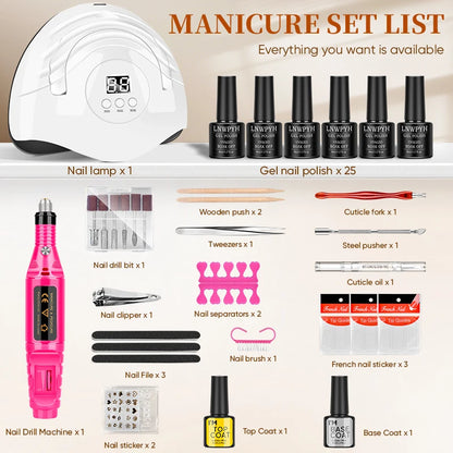 LNWPYH Gel Nail Polish Kit ,Manicure Tools Set  With Professional USB Electric Nail Drill Polish File And UV LED Nail Lamp Dryer
