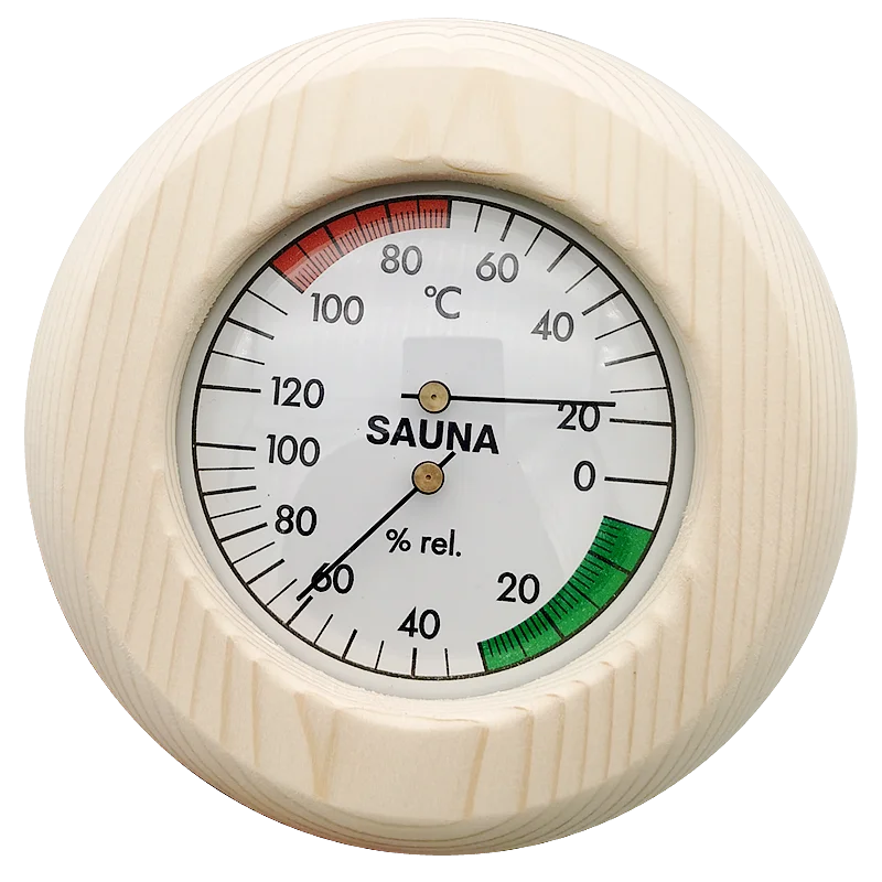 Bastutermometer & Hygrometer i Massivt Trä – Väggmonterad, 15×15 cm, 20–120°C