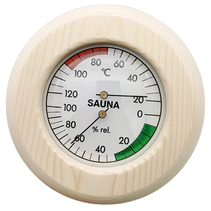 Bastutermometer & Hygrometer i Massivt Trä – Väggmonterad, 15×15 cm, 20–120°C