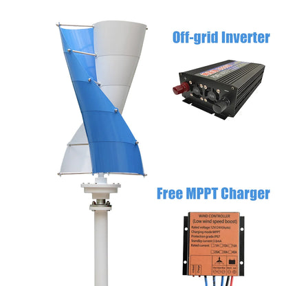 Vertikal Vindturbin 2kW/3kW 12V/24V/48V – Låg Startvindshastighet MPPT Boost, Hybrid Sol+Vind eller Off-Grid Ren Sinusvåg 220V