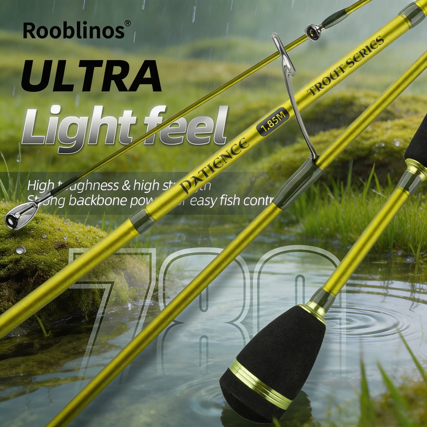 ROOBLINOS Ultralätt Öringspö 1,85m – 27T Kolfiber Fast Action Spinning 2026, Grön/Ljusgrön