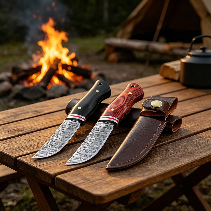 Damascus Pattern Outdoor Utility Knife Survival & Camping Knife Fishing BBQ Cutting Tools