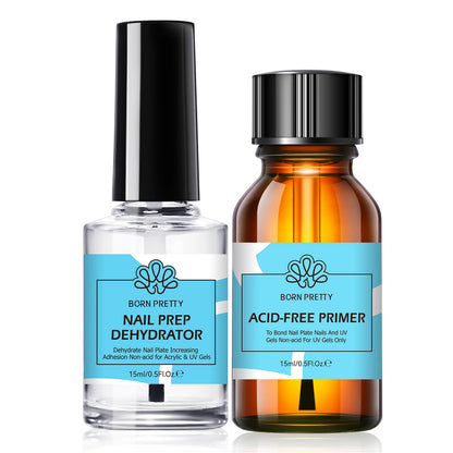 BORN PRETTY 2Pcs 15ml Nail Prep Dehydrator And ACID-FREE Primer Air Dry No Lamp Needed Nail Art Functional Gel Manicure Supplies