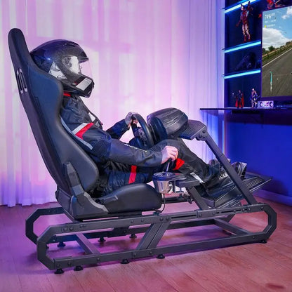 Racing Wheel Stand Steel Sim Cockpit for Logitech G923 G920 G29 Thrustmaster T248P Adj Wheel/Pedal 330lb Compact