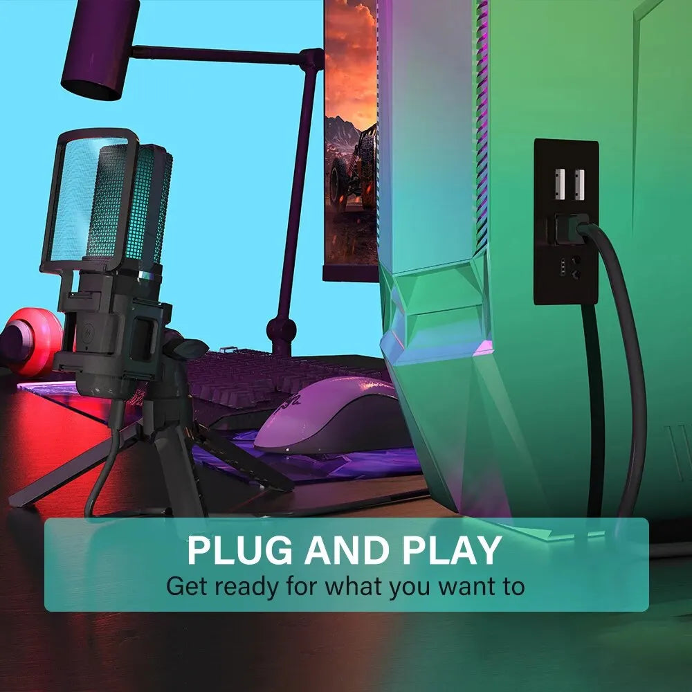 A68 RGB USB-kondensatormikrofon med hörlursmonitorering