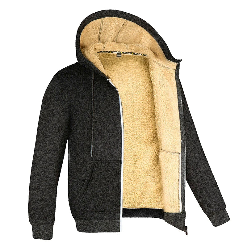 Vinterjacka Herr – Varm Fleecejacka med Lammullsfoder & Huva, Svart/Marinblå/Mörkgrå, M–3XL