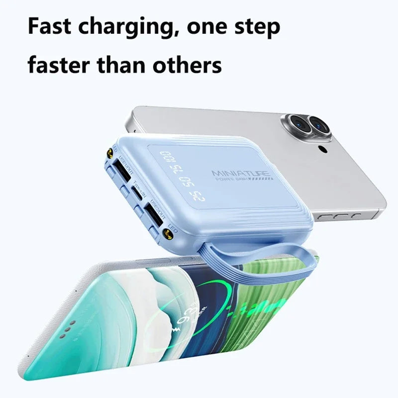 VIVO New 50000mAh Capacity Power Bank Fast Charging Mini 4 Cables Portable External Battery Type C For iPhone Samsung Android
