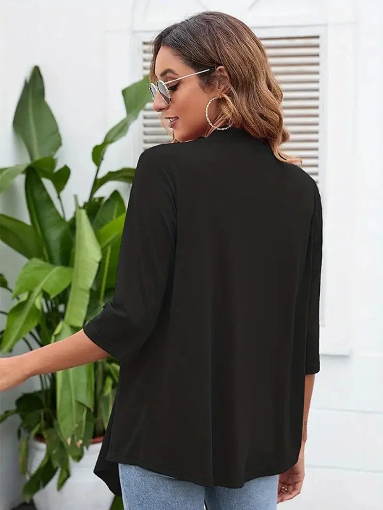 Dam Plus Size Lättviktig Öppen Kofta – Casual 3/4-ärm Mjuk Drapering Mångsidigt Vår/Sommar, 4 Färger 1XL–5XL