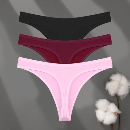 3Pcs/set Cotton Seamless Panties Comfort Underwear for Women Low Waist Breathable Thongs Sexy Solid Sport G-String Soft Lingerie