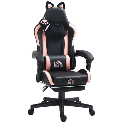 Homcom Gaming Chair with Adjustable Height Ears and Retractable Footrest