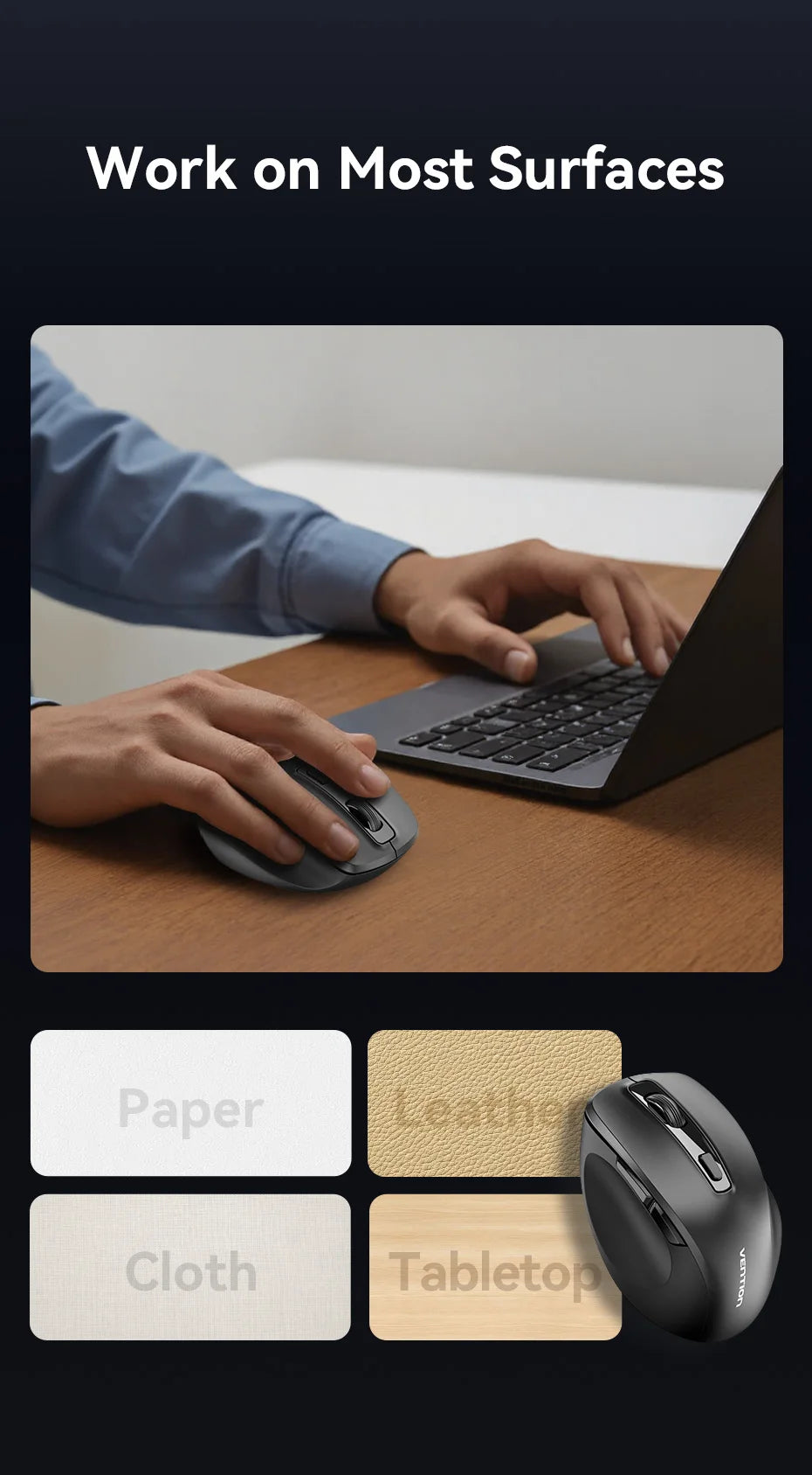 Vention Ergonomic Wireless Mouse Bluetooth 5.1 Dual-Mode USB 2.4G Mouse 4000 DPI 6 Buttons Mouse for PC MacBook Pro Tablet Mice