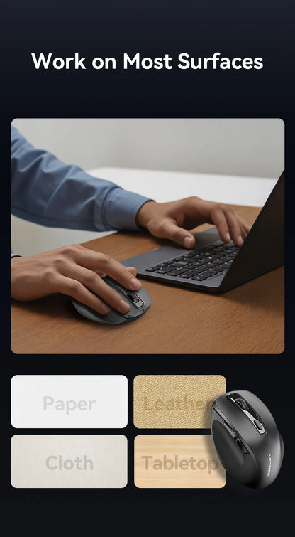 Vention Ergonomic Wireless Mouse Bluetooth 5.1 Dual-Mode USB 2.4G Mouse 4000 DPI 6 Buttons Mouse for PC MacBook Pro Tablet Mice
