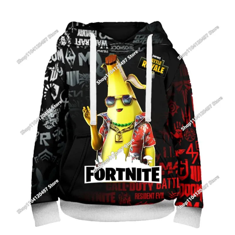 Fortnite Hoodie Barn & Vuxna – 3D-tryckt Animerad Pullover Polyester Casual Streetwear Storlek 110–160cm + Vuxenstorlekar