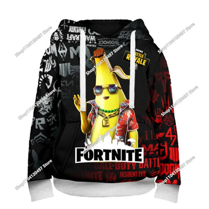 Fortnite Hoodie Barn & Vuxna – 3D-tryckt Animerad Pullover Polyester Casual Streetwear Storlek 110–160cm + Vuxenstorlekar