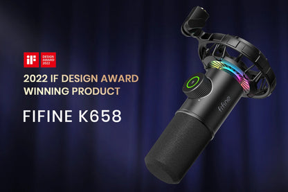FIFINE Dynamic Microphone for windows&laptop,USB Mic for Gaming with Tap-to-Mute Button/RGB Light/Headphone Jack -K658