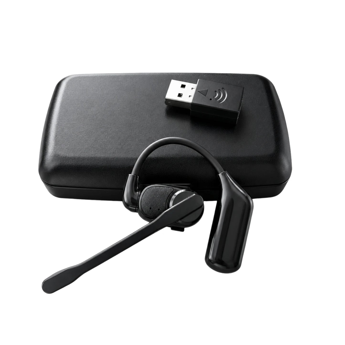 Wireless Earpiece with USB Dongle Noise Cancelling Earpiece Sport Open Ear Single Ear BT Headset for Driver Office