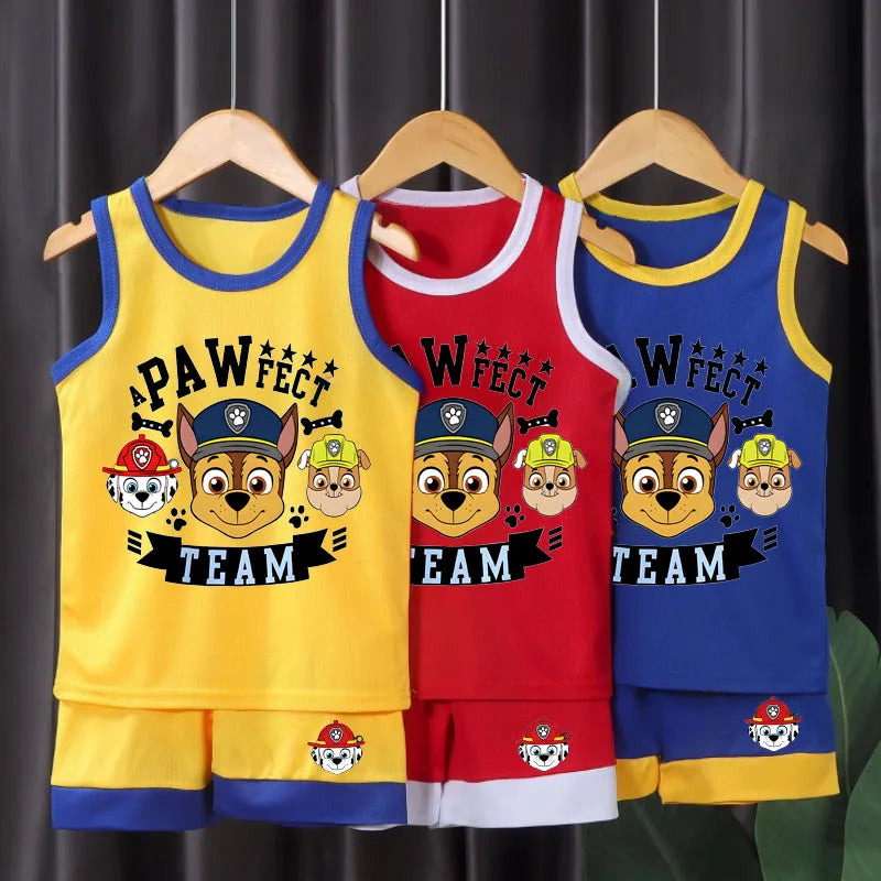 PAW Patrol Boys Basketball Clothes Sets Summer Kids Casual Vest and Shorts Two Piece Suit Breathable Comfy Mesh Child Outfits