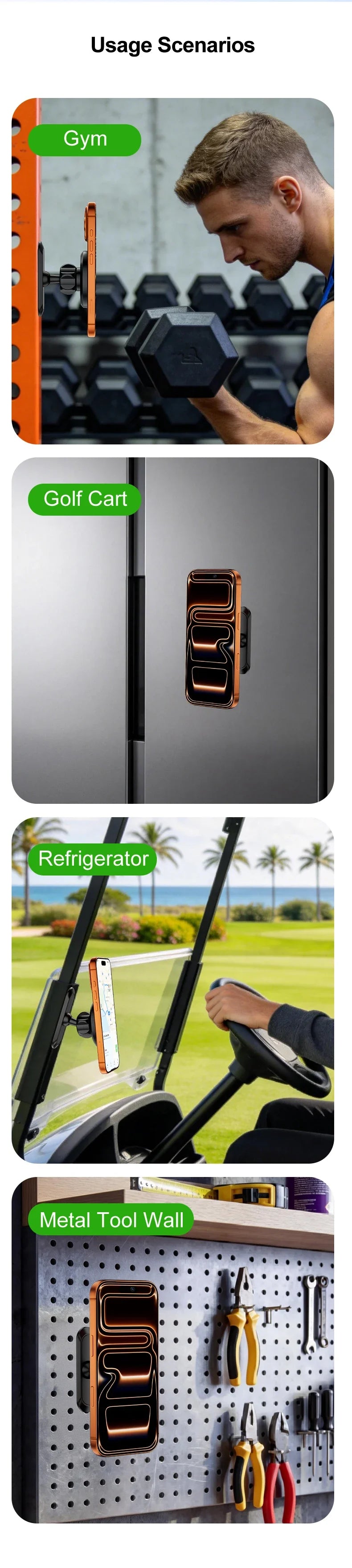 MagSafe Magnetic Phone Holder Double-Sided Strong Magnetic Stand 360° Rotating Anti Shake Metal Phone Mount for Golf Cart Gym