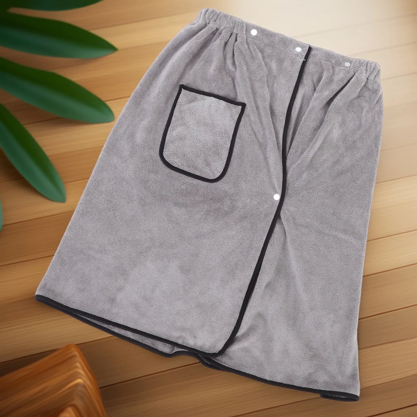 Men Wearable Bath Wrap Adjustable Snap Closure Coral Fleece Towel Highly Absorbent Drying for Bathroom Pool Beach Spa