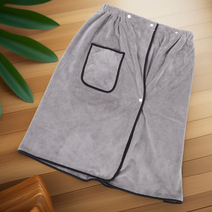 Men Wearable Bath Wrap Adjustable Snap Closure Coral Fleece Towel Highly Absorbent Drying for Bathroom Pool Beach Spa