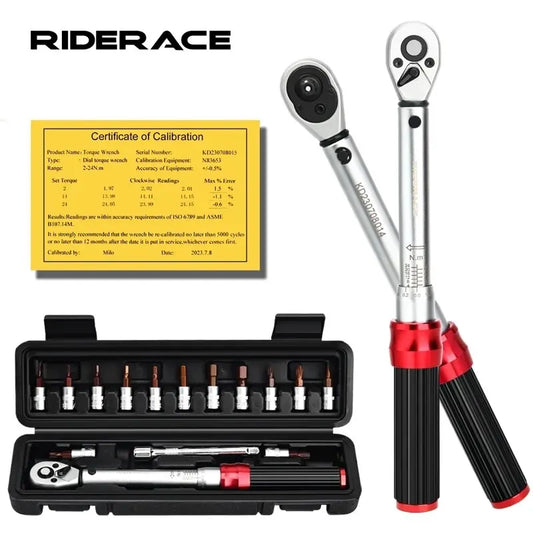 RIDERACE Momentnyckelset 15 delar – 1/4", 2–24 Nm, Dubbelriktad, för Cykel och Motorcykel