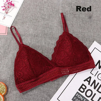 Women Sexy Lace Bra No Steel Ring Beauty Back Wrapped Chest Comfortable Deep V Brassiere Stretch Triangle Cup Padded Underwear