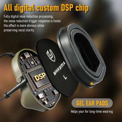 E80 Tactical Shooting Headset Electronic Hearing Protection with Kenwood 2 Pin PTT Adapter for Outdoor Hunting