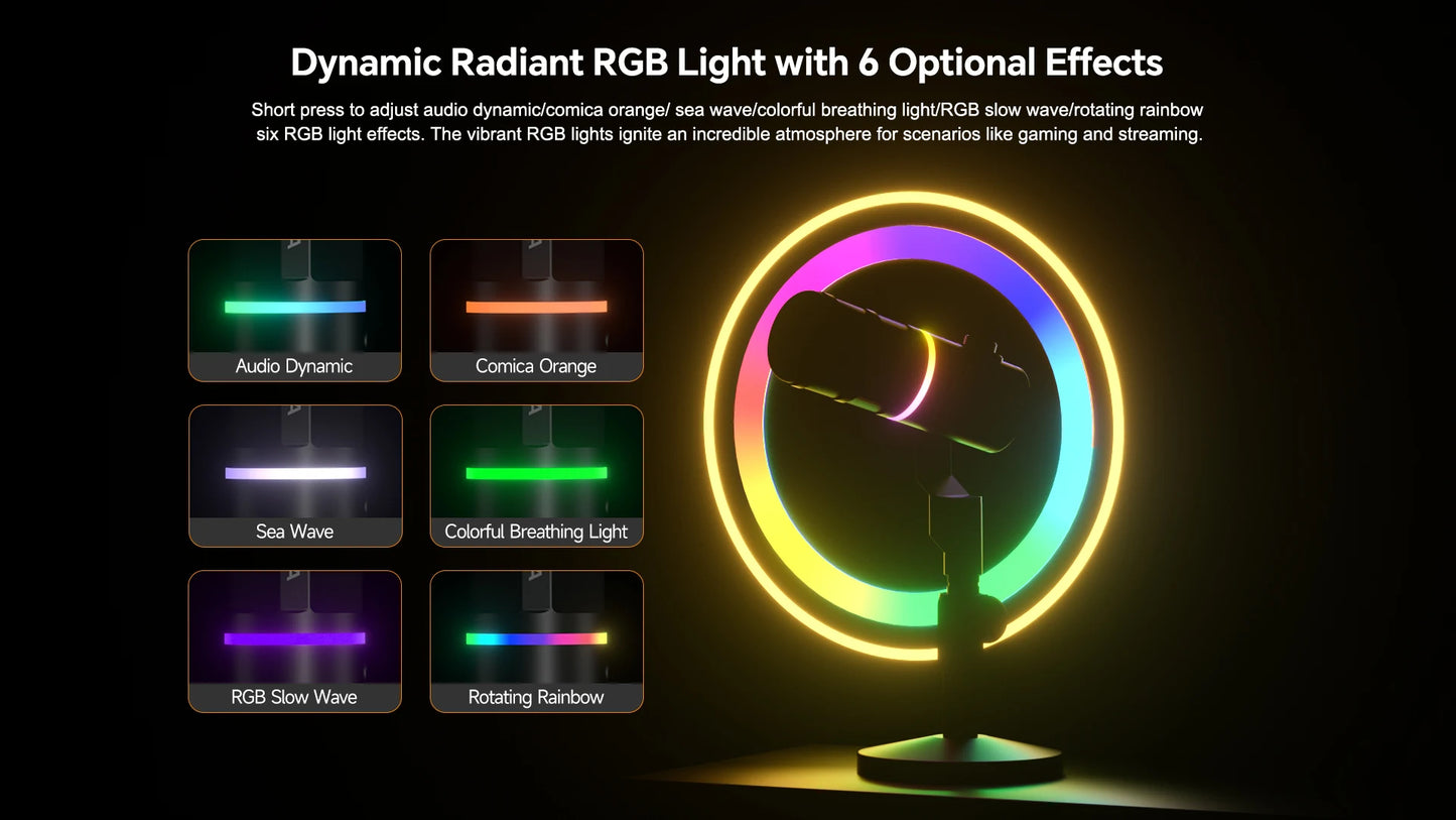 COMICA D10 PRO RGB Cardioid USB/XLR Dynamic Wireless Microphone Gaming Mic Voice Noise Reduction for Streaming Interview Podcast