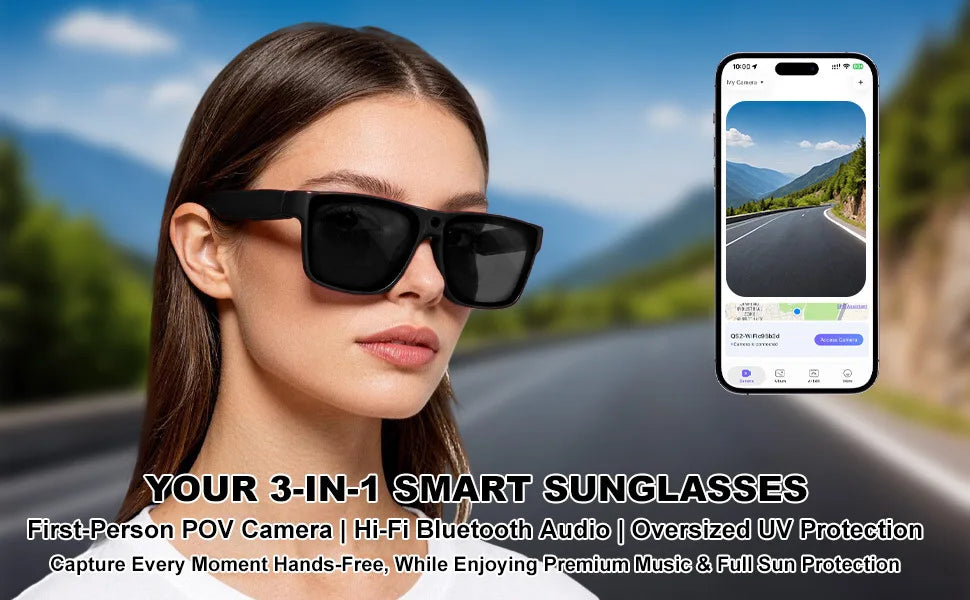 Intelligent AI Sunglasses HD with 800W Pixel Shooting and Camera for Recording Bluetooth Music Calling Outdoor Sports Shooting
