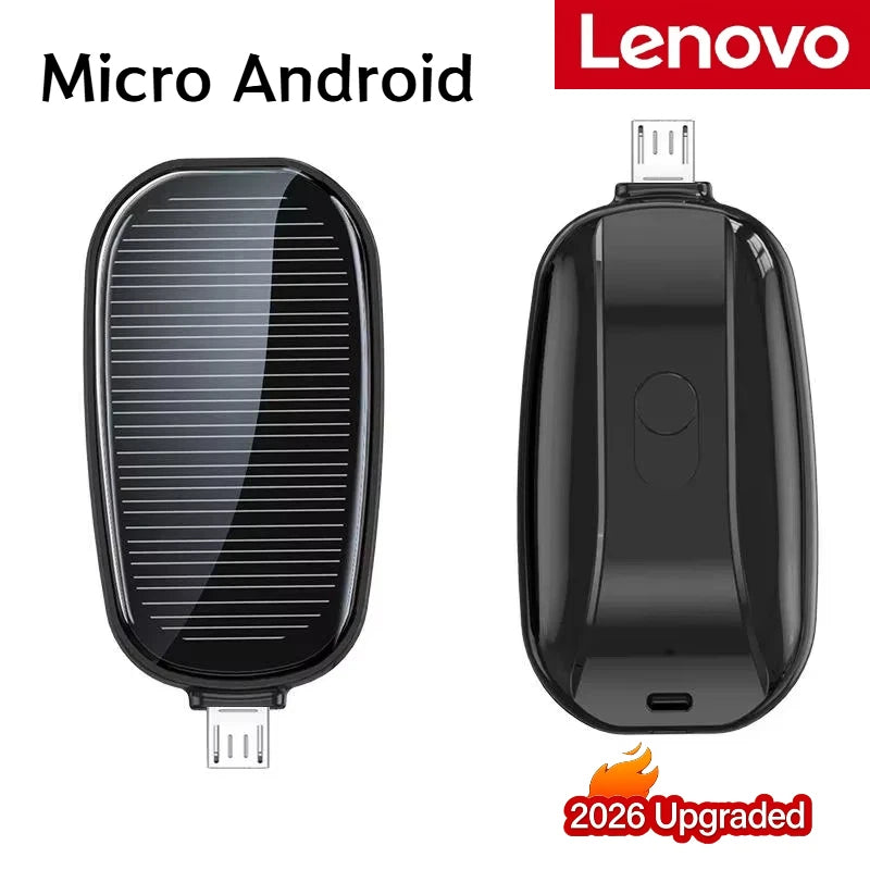 Lenovo 1200mAh Solar Mini Power Bank Key Ring Portable Charger Compact Outdoor Camping External Battery Emergent Phone Powerbank