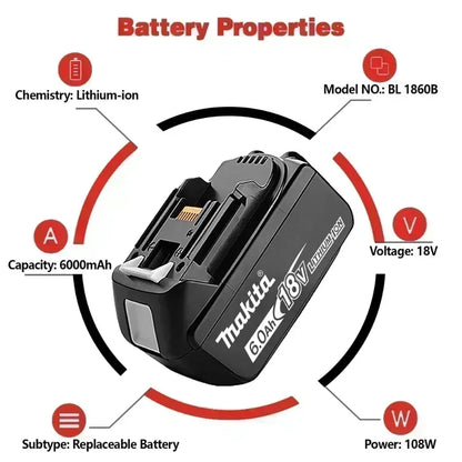Makita 18V 6.0Ah batteri med laddare för Makita 18V elverktyg