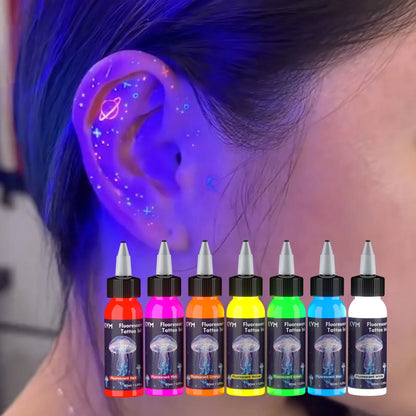 KVM 30ml 7 Color Fluorescent Tattoo Ink Pigment Body Art Ink Equipped with Ultraviolet Light Illumination Lamp Tattoo Supplies