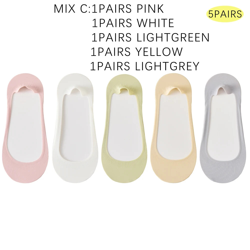 Dam Osynliga Strumpor 5-pack – Issilke Tunn Halkfri Silikon No-Show Sommar, EU 35–39