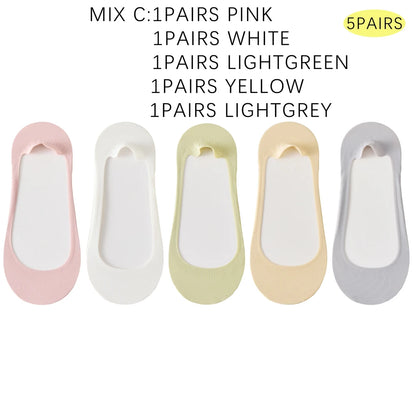 Dam Osynliga Strumpor 5-pack – Issilke Tunn Halkfri Silikon No-Show Sommar, EU 35–39