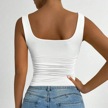 Women Square Neck Tank Top Summer Sleeveless Sexy Slim Fit Y2K Crop Top Female Black White Casual Basic Tight T-Shirt
