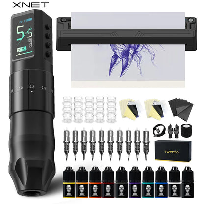 XNET Nebula Wireless Tattoo Machine Full Kit With Tattoo Printer 7 Strokes 1600mAh Battery Tattoo Set For Beginners for Tattoo