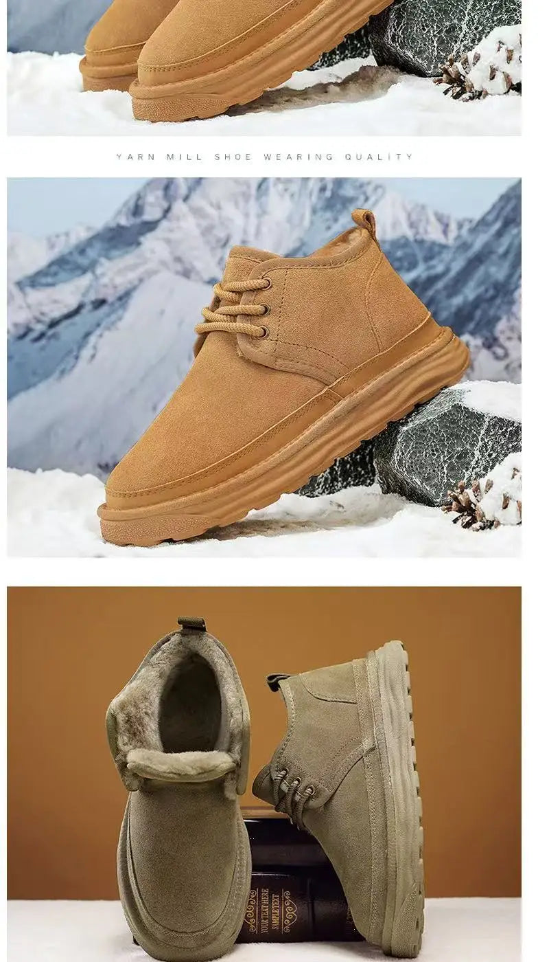 New Winter Snow Boots Men Plush Warm Men Boots Suede Leather Ankle Boot Comfortable Light Couple Cold Protection Sneakers
