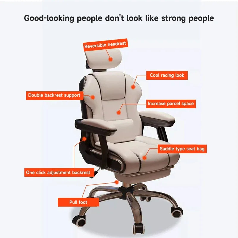 Ergonomic Executive Computer Chair High Back Adjustable Height PU Leather Tilt Lock Recliner Office Chair with Thickened Seat