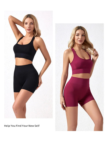 Dam Underkläderset – Sömlös BH & Trosor Crop Top Sport Yoga Fitness, 8 Färger M–XXL