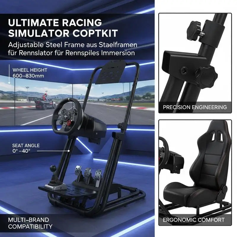 Steering wheel stand 600–830mm Gaming seat 0°–40° Steel frame gaming seat Racing simulator for racing games Gaming seat Racing seat Racing seat for Logitech Thrustmaster Fanatec Hori and Mad Catz