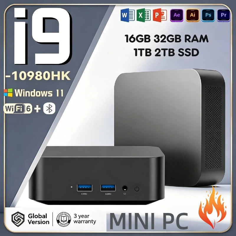 Mini PC Intel Core i9-10980HK 16GB DDR4 – Upp till 2TB SSD Windows 11 Pro WiFi 6 BT5.2 Triple 4K Gaming Kontor