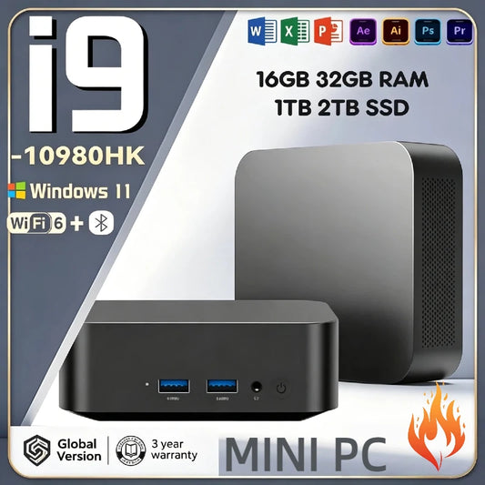 Mini PC Intel Core i9-10980HK 16GB DDR4 – Upp till 2TB SSD Windows 11 Pro WiFi 6 BT5.2 Triple 4K Gaming Kontor