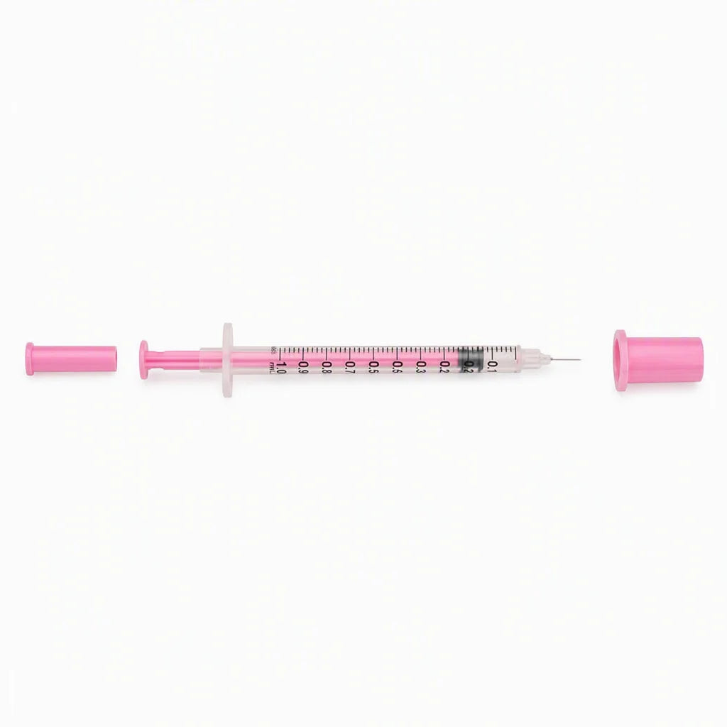 Rosa 1 ml insulinspruta med 30G/31G 8 mm nål, 100-pack