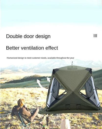 Fully Automatic Winter Ice Fishing Tent with Chimney Hole, Transparent Window, Quick Opening, Portable